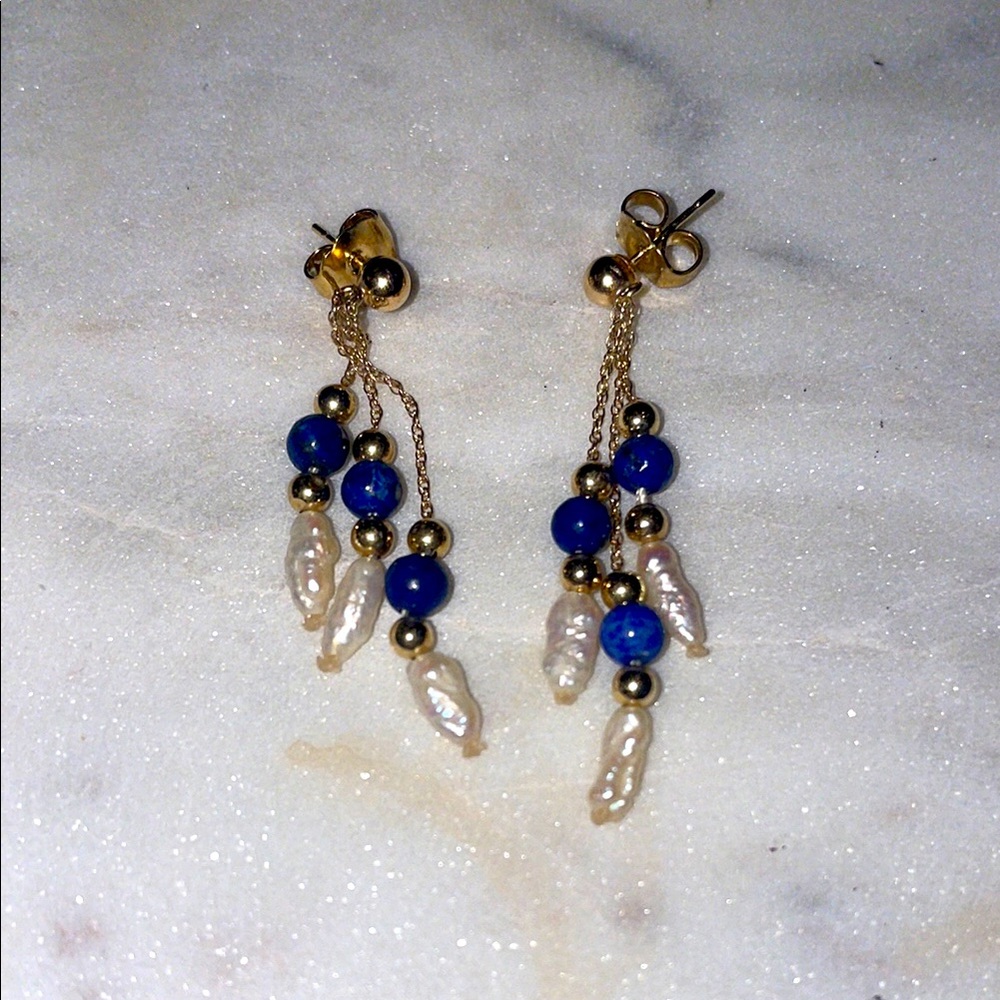 Lapis and freshwater pearl earrings